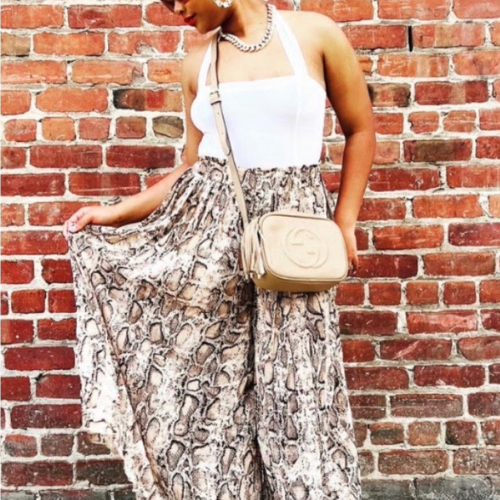 Snake Print Wide Leg Pants